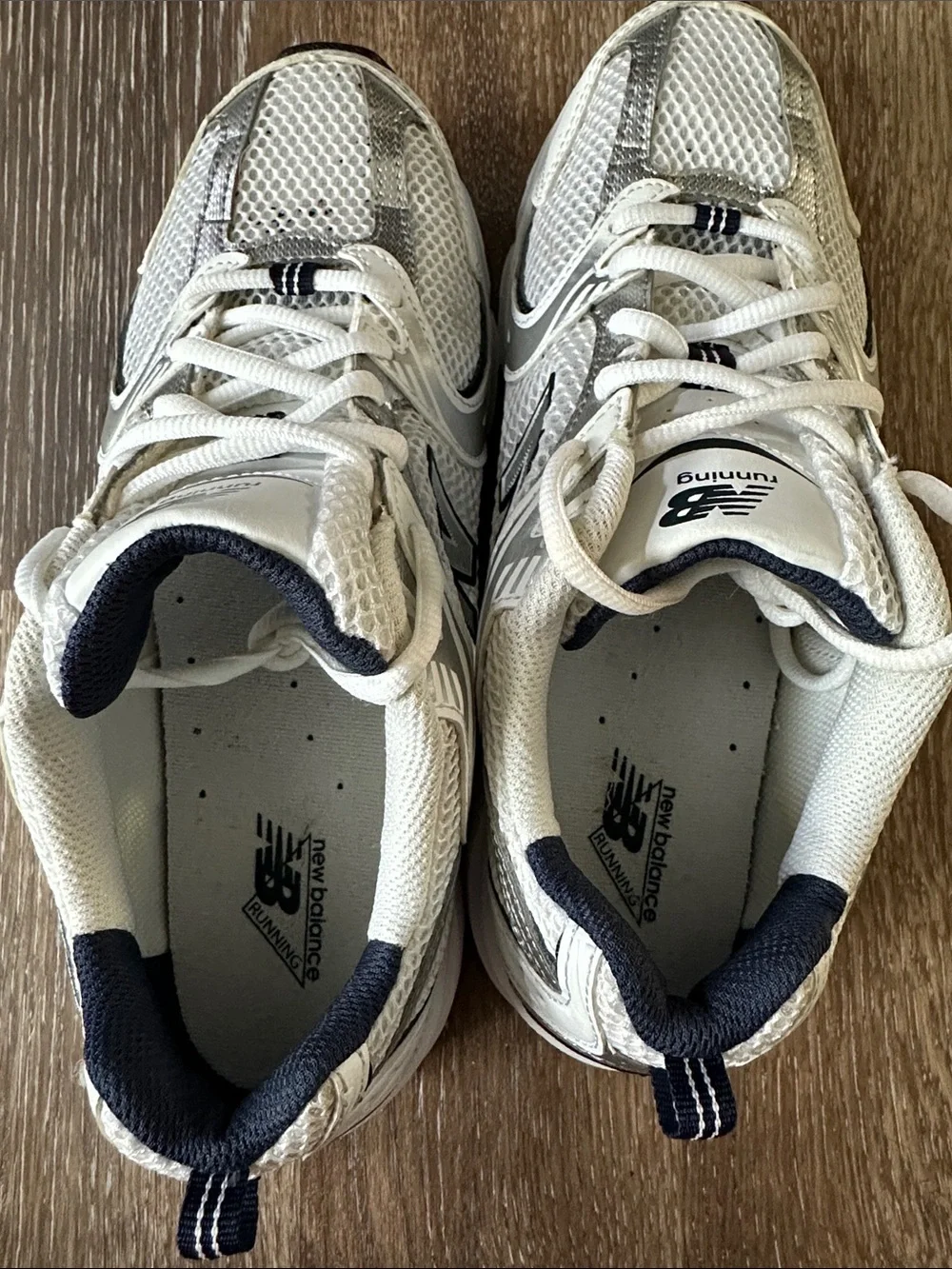 New Balance White Silver & Blue Athletic Sneakers - Picture 9 of 10